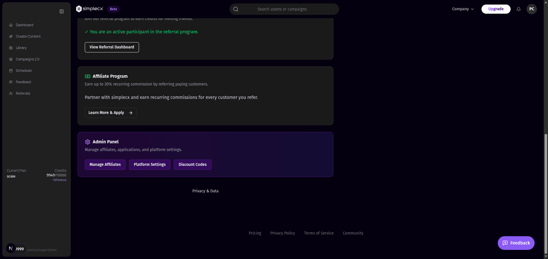 Settings Page Footer