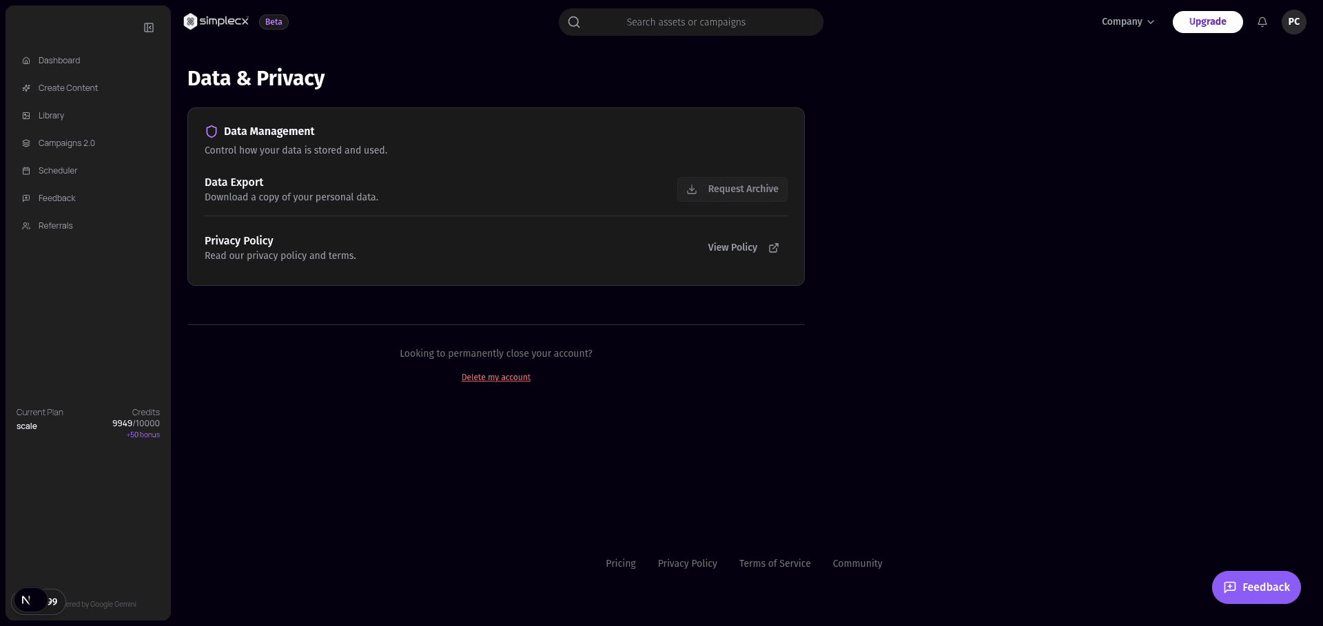 Privacy Page Deletion Link